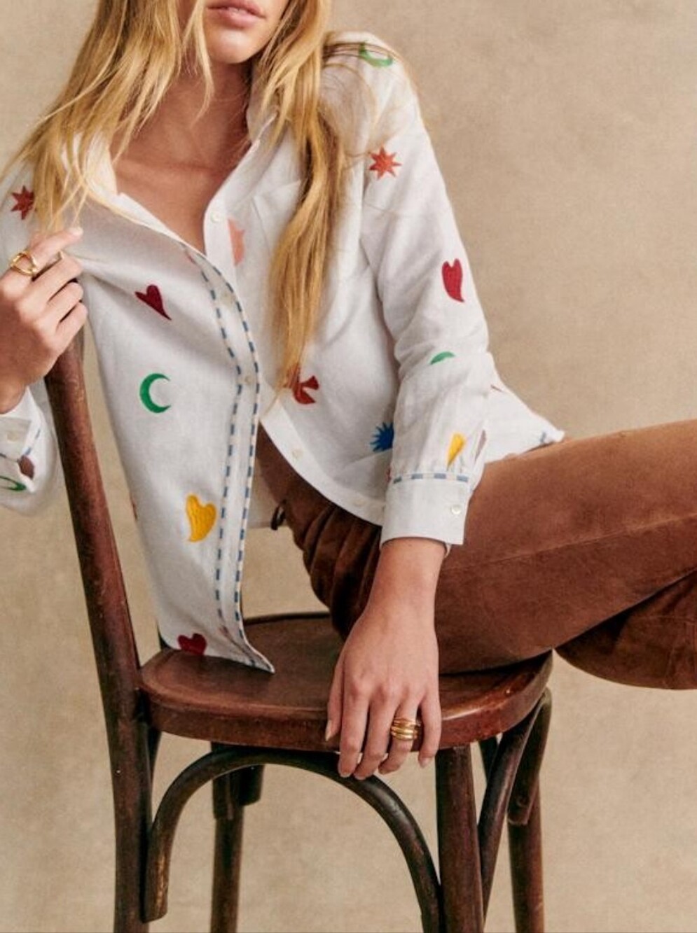 *NWT* [Sezane X Pangea] Tomboy Shirt, Emboidery Symbols, Ecru, Size 38/6, Linen